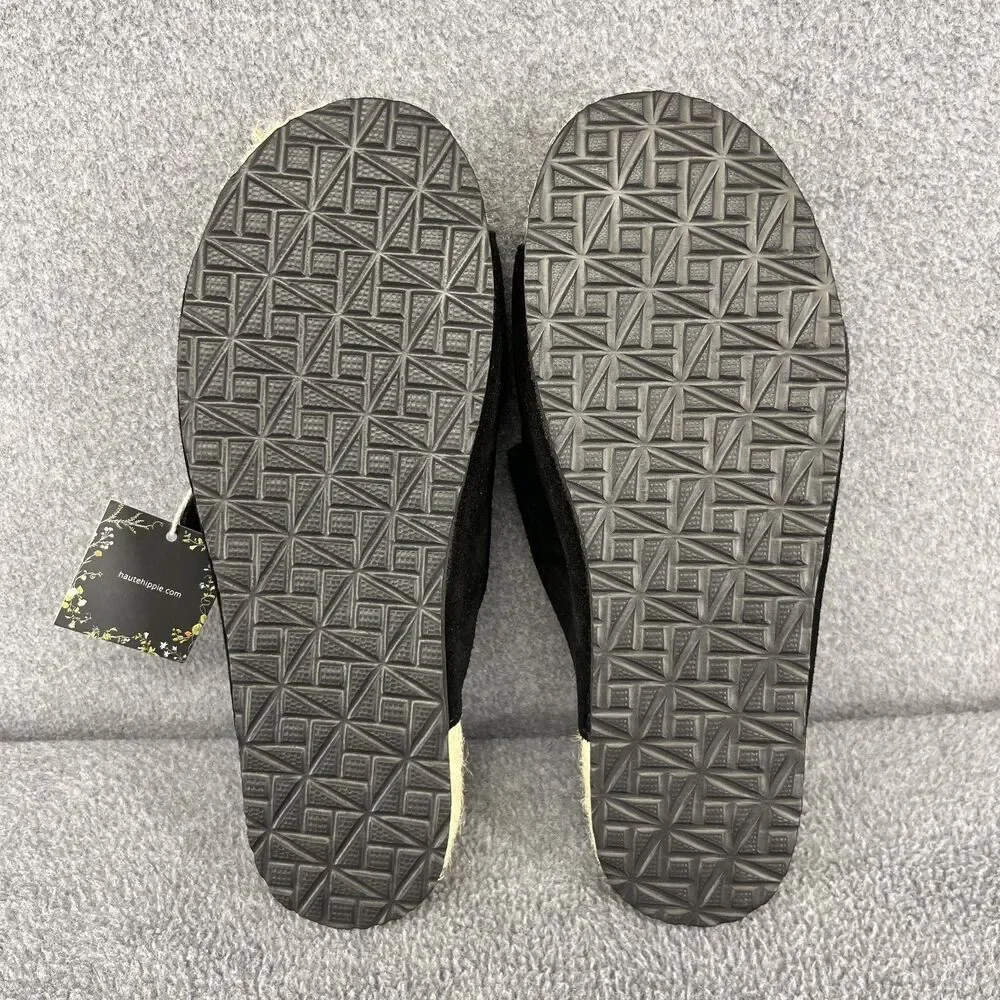 Haute Hippie Sandals Womens 7.5 black genuine suede‎ espadrille slip on buckle